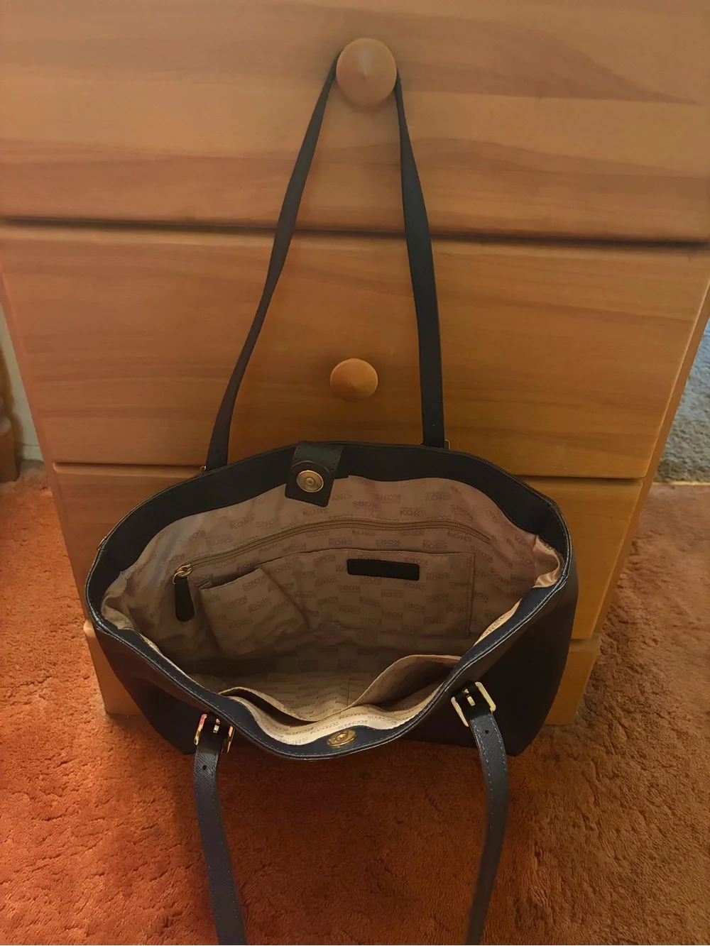 Michael Kors Black Tote with Gold MK Emblem
